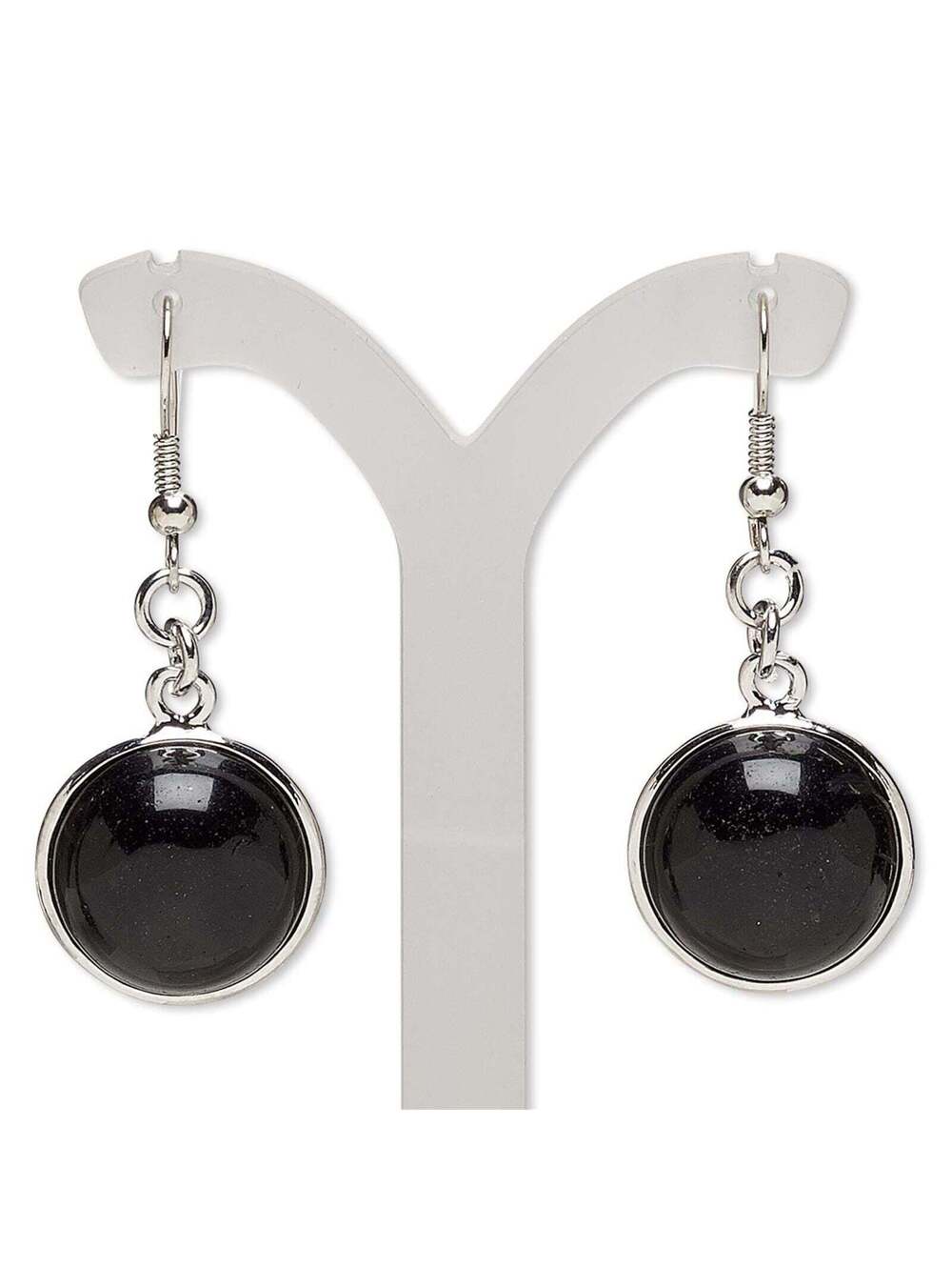 Handcrafted Natural Black Obsidian Gemstone Cabochon Silver Dangle Earrings